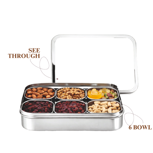 Dry-Fruit Box See Through Lid With 6 Bowl