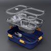 Mansa Home 3 Compartment Lunch Box Insulated Air Tight BPA Free Lunch Box, Stainless Steel 100% Leak Proof Lunch Containers with a Fork, a Spoon and a Pair of Chopsticks for School Kids -750Ml (Blue)