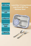 Mansa Home Bento 3 Compartment (Purple with Chutney Box) Stainless Steel Lunch Box with Steel Cutlery Inside | Heating & Water Insulation Design | Leak-Resistant | 750 ML | Office & School
