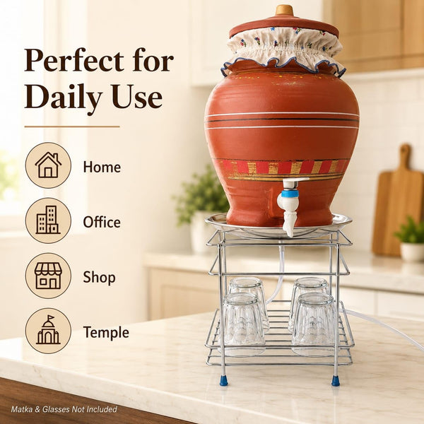 2-in-1 Matka Stand with Drainage Pipe, Water Pot Stand for Clay Pot & Water Dispenser