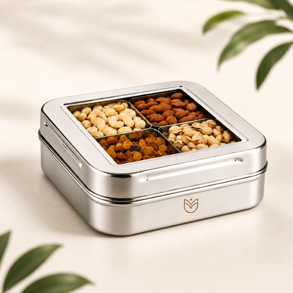 Mansa Home Stainless Steel 4 Dry fruit/Spice Box for Kitchen | See-Through Lid Masala/Dry Fruit Box