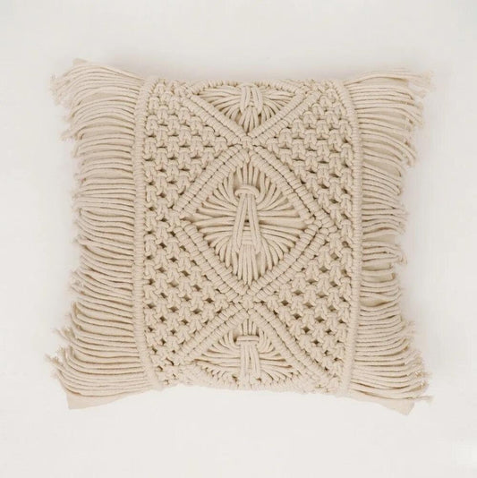 Bohemian Macrame Cushion Cover 40x40cm | Natural Cotton | Handmade