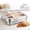 Stainless Steel Dry Fruit Box 9 Bowl With 3d Cut Lid